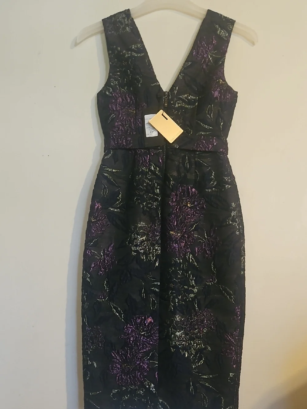 NWT Alberto Makali V-Neck Cocktail Dress embroidered Jacquard Jewel Tone
